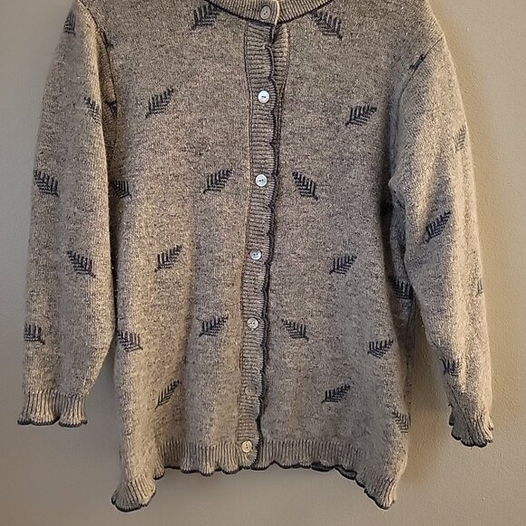 Vtg Colonial Concepts New Zealand Lambswool Angora Gray Print Cardigan Size Med - Picture 10 of 11